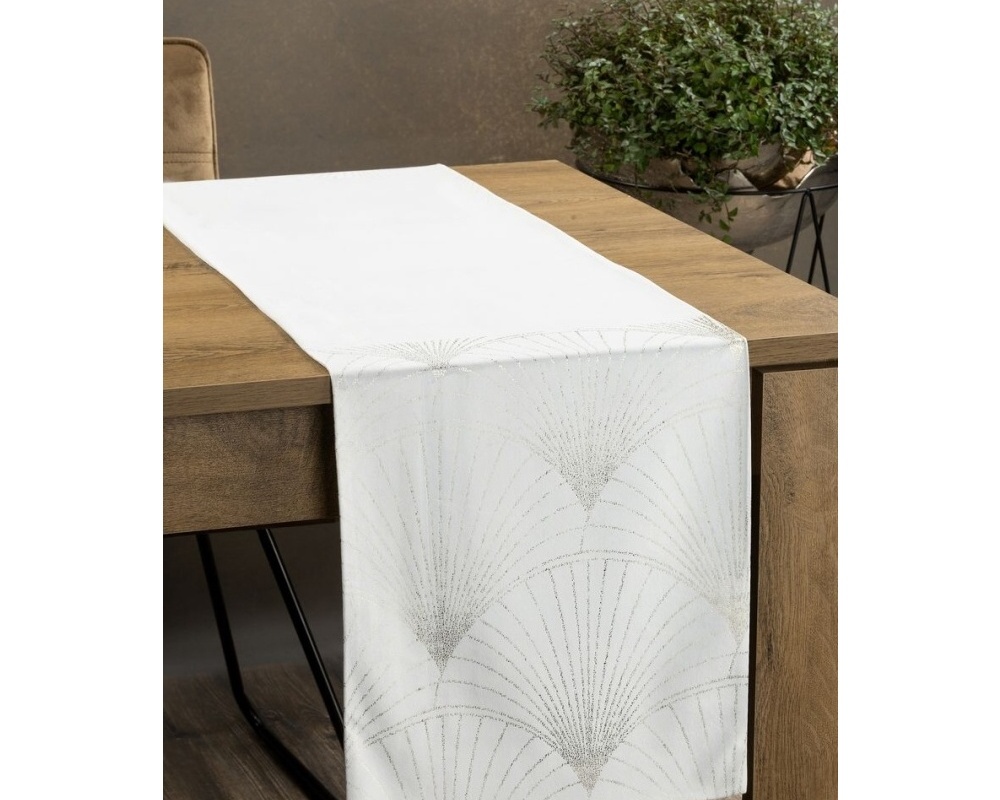 Behúň na stôl Blink 14, biely s lesklým vzorom